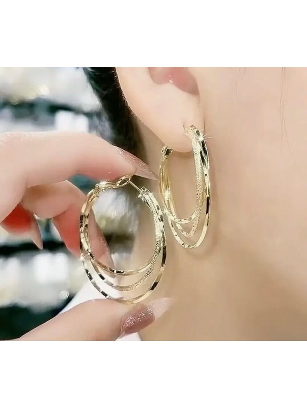 New - Chic - Multi-Layer Golden - Large Hoop Earrings with Rhinestone Accents